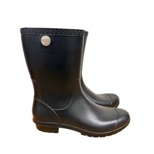 UGG Sienna Matte Black Waterproof Rubber Rain Boots Womens 9 Mid Calf Matte
